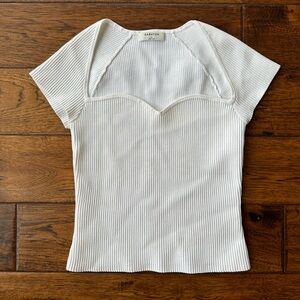 White Aritzia corduroy Top with flattering neckline